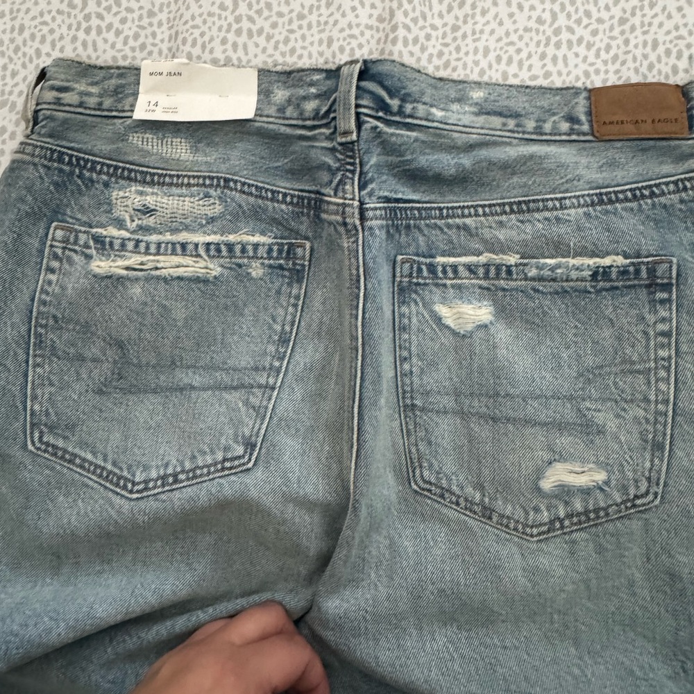 American Eagle Distressed Light Blue mom jeans